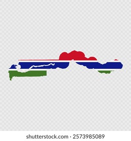 Gambia map silhouette with flag.