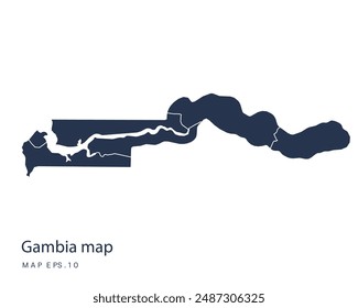 Vector de mapas de Gambia, Ilustración vectorial de diseño Abstractas Eps 10. Color azul marino. Alto Detallado sobre fondo blanco.