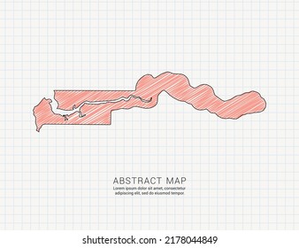 Gambia map of vector color silhouette chaotic hand drawn scribble sketch on grid paper.