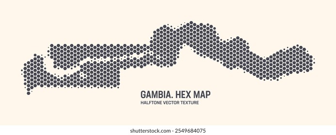 Padrão De Meio-Tom Hexagonal Do Vetor De Mapa De Gâmbia Isolar No Plano De Fundo Claro. Textura Hex em forma de mapa de Gâmbia. Mapa do Contorno Militar Tecnológico Moderno da Gâmbia para Projetos de Design ou Negócios