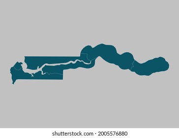 Gambia map vector,isolated ocean blue color on gray background