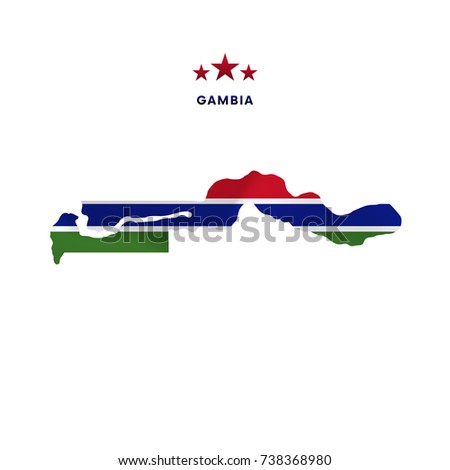 Gambia map with waving flag. Vector illustration.