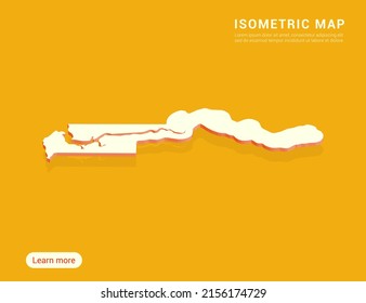 Gambia map white on yellow background with 3d isometric vector illustration.