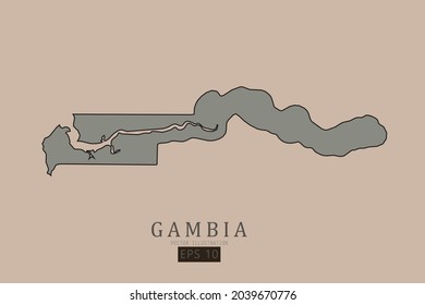 Mapa de Gambia - Mapa mundial Plantilla vectorial internacional con estilo clásico antiguo y color gris en el mapa aislado en fondo marrón - Ilustración vectorial eps 10 