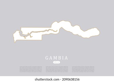 Gambia Map - World Map International vector template with white color and thin gold outline graphic sketch style isolated on grey background for design - Vector illustration eps 10