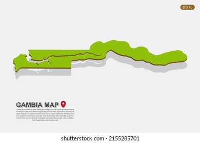 Mapa de Gambia - Mapa mundial Plantilla vectorial internacional con estilo isométrico que incluye sombra, color verde y marrón aislado en fondo blanco para el diseño - Ilustración vectorial eps 10