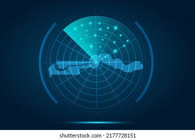 Gambia Map - World Map International vector template with futuristic circle radar style HUD, GUI, UI interface isolated on blue background for design, infographic - Vector illustration eps 10