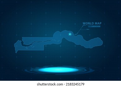 Gambia Map - Weltkarte Internationale Vektorvorlage mit Hologramm im Perspektivstil und HUD, GUI, Benutzeroberfläche einzeln auf blauem Hintergrund für Design - Vektorgrafik eps10
