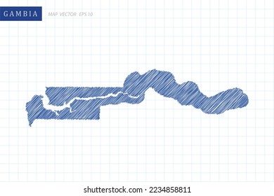 Gambia Map - World Map International vector template with blue outline graphic and pen drawing sketch style isolated on white grid background for design, website - Vector illustration eps 10