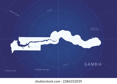 Gambia Map - World Map International vector template with High detailed and white color including circle line on blue background for design, infographic, website - Vector illustration eps 10