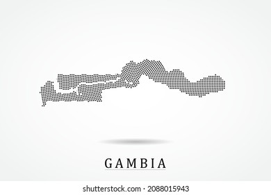 Mapa de Gambia - Plantilla de vector de mapa mundial con puntos negros, rejilla, grunge, estilo medio tono aislado en fondo blanco para educación, infografía, diseño - Ilustración vectorial eps 10