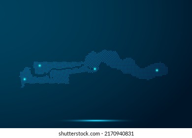 Gambia Map - World Map vector template with dots, grid, grunge, halftone style and light, network line, design sphere on blue technology background -  Vector illustration eps 10