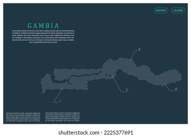 Gambia Map - World map vector template with Grey dots, grid, grunge, halftone style isolated on green background for education, infographic, design, website, banner - Vector illustration eps 10