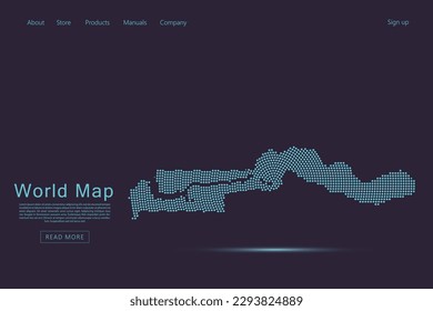 Gambia Map - World map vector template with blue dots, grid, grunge, halftone style isolated on dark purple background for website, infographic, technology design - Vector illustration eps 10