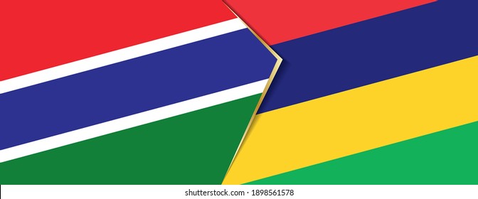 Gambia and Mauritius flags, two vector flags symbol of relationship or confrontation.
