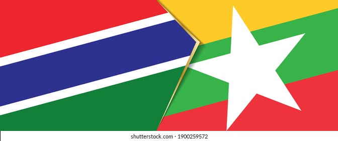 Banderas de Gambia y Myanmar, dos banderas vectoriales símbolo de relación o confrontación.