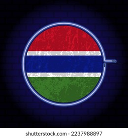 Gambia neon grunge flag on wall backgrond. Vector illustration.