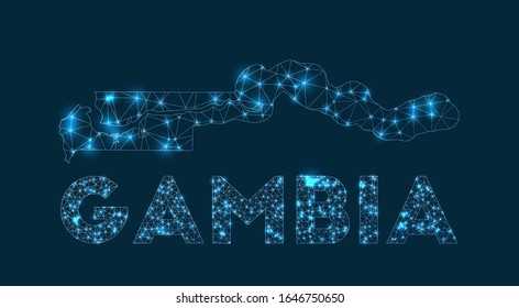 Gambia network map. Abstract geometric map of the country. Internet connections and telecommunication design. Amazing vector illustration.