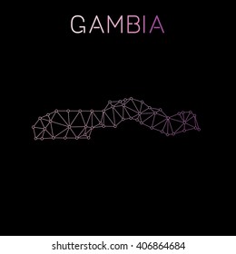Gambia network map. Abstract polygonal Gambia network map design. Map of Gambia network connections. Vector illustration.