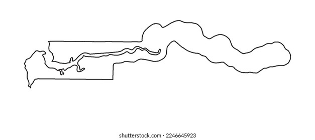 Gambia outline silhouette map of Africa over a white background