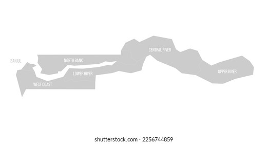 The Gambia political map of administrative divisions
