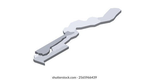 The Gambia political map of administrative divisions - regions and city of Banjul. 3D isometric blank vector map in shades of grey.