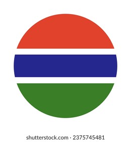 Gambia round flag. Circular symbol. Button, banner, icon. National sign. Official colors. National Gambia flag. Vector illustration.