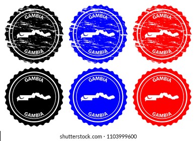The Gambia - rubber stamp - vector, Republic of the Gambia map pattern - sticker - black, blue and red