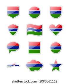 Gambia - set of country flags in the form of stickers of various shapes. Vector illustration