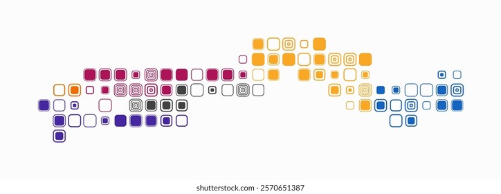 Gambia, shape of the country build of colored cells. Digital style map of the Gambia on white background. Large size rounded square blocks. Awesome vector illustration.