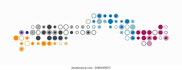 Gambia, shape of the country build of colored cells. Digital style map of the Gambia on white background. Large size circle blocks. Plain vector illustration.