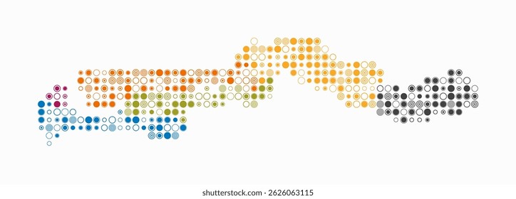 Gâmbia, forma do país construída com células coloridas. Mapa de estilo digital da Gâmbia sobre fundo branco. Blocos circulares de tamanho pequeno. Ilustração do vetor de tendências.