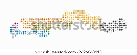Gambia, shape of the country built of colored cells. Digital style map of The Gambia on a white background. Small size circle blocks. Trending vector illustration.