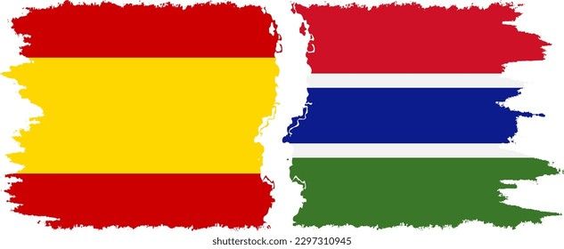 Gambia and Spain grunge flags connection, vector