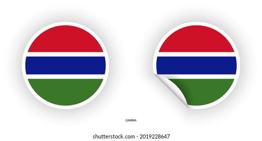 Gambia sticker flag icon set in circle shape and circle with peel off on white background.