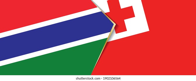 Gambia und Tonga Flaggen, zwei Vektorfahnen Symbol für Beziehung oder Konfrontation.