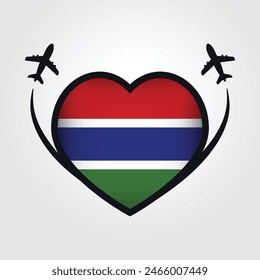 Gambia Travel Heart Flag With Airplane Icons