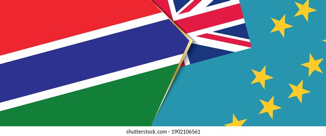Gambia and Tuvalu flags, two vector flags symbol of relationship or confrontation.
