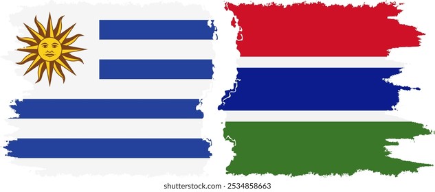 Conexión de banderas grunge de Gambia y Uruguay, Vector