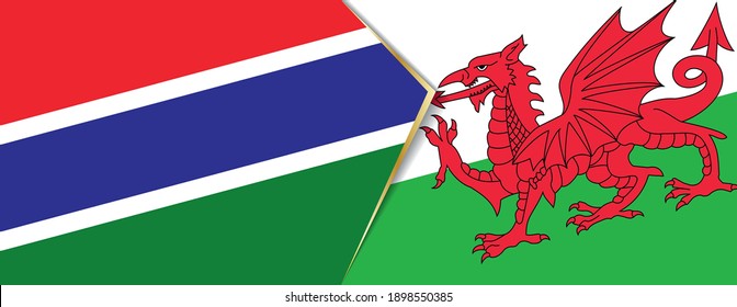 Gambia and Wales flags, two vector flags symbol of relationship or confrontation.