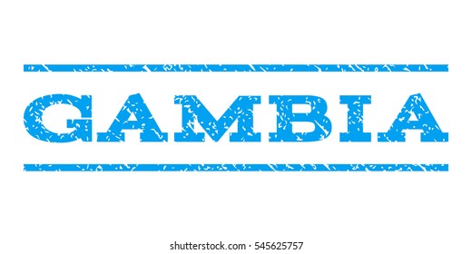 Gambia watermark stamp. Text tag between horizontal parallel lines with grunge design style. Rubber seal stamp with unclean texture. Vector blue color ink imprint on a white background.