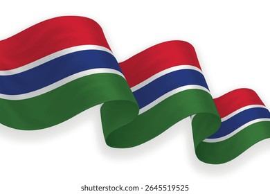 Gambia waving flag with bright colors on clean background
