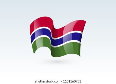 Gambia waving flag vector icon, national symbol. Flag of Gambia, fluttered in the wind - vector illustration isolated on white background.