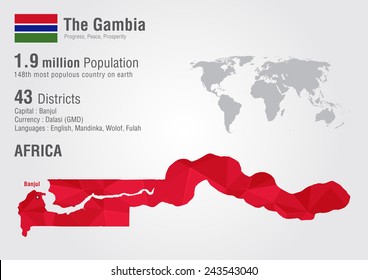 The Gambia world map with a pixel diamond texture. World geography.