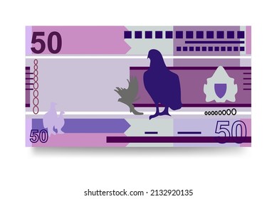 Gambian Dalasi Vector Illustration. The Gambia money set bundle banknotes. Paper money 50 GMD. Flat style. Isolated on white background. Simple minimal design.
