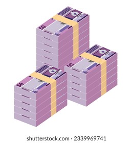 Gambian Dalasi Vector Illustration. The Gambia money set bundle banknotes. Paper money 50 GMD. Flat style. Isolated on white background. Simple minimal design.