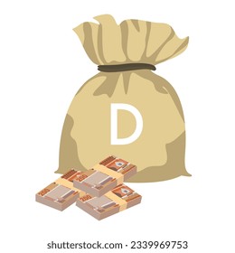 Gambian Dalasi Vector Illustration. The Gambia money set bundle banknotes. Money bag 200 GMD. Flat style. Isolated on white background. Simple minimal design.