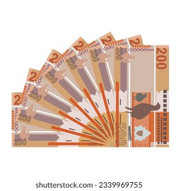 Ilustración del vector Dalasi gambiano. El dinero de Gambia puso un paquete de billetes. Dinero en papel 200 GMD. Estilo plano. Aislado sobre fondo blanco. Diseño sencillo y mínimo.