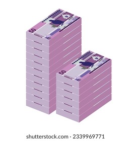 Gambian Dalasi Vector Illustration. The Gambia money set bundle banknotes. Paper money 50 GMD. Flat style. Isolated on white background. Simple minimal design.