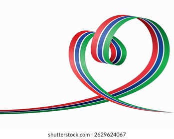 Gambian flag heart shaped ribbon. Vector illustration.